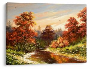 Obraz řeky v podzimní krajině, olejomalba (70x50 cm)