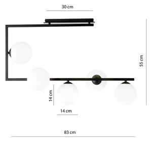 Stropní svítidlo SOMA 5 – černé, opálové sklo, 5× E14, šířka 83 cm