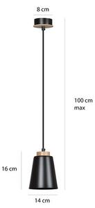 Závěsné svítidlo BOLERO 1 – černé, 1× E27, šířka 14 cm