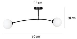 Stropní svítidlo PREGOS 2 – černé, bílé sklo, 2× E14, šířka 60 cm