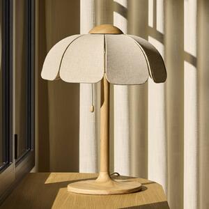 MARKET SET Stolní lampa Coquillage, přírodní len/dřevo, E27, Krémová / jantar, Obývací pokoj / jídelna, Textil / tkanina / hedvábí, Design
