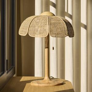 MARKET SET Stolní lampa Coquillage, proutěné pletivo/dřevo, E27, Světlé dřevo, Obývací pokoj / jídelna, Dřevo, Design