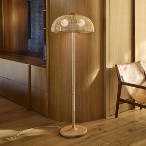 MARKET SET Stojací lampa Coquillage, proutěné pletivo/dřevo, E27, Světlé dřevo, Obývací pokoj / jídelna, Dřevo, Design