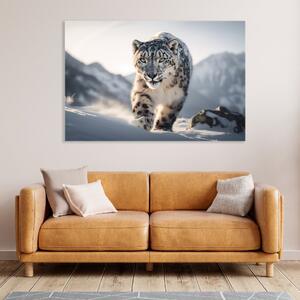 Obraz na plátně - sněžný leopard v horách FeelHappy.cz Velikost obrazu: 210 x 140 cm