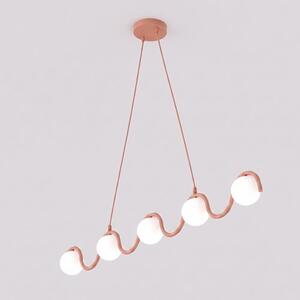Závěsné svítidlo SINUS 5 – korálové, bílé sklo, 5× G9, šířka 110 cm