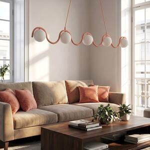 Závěsné svítidlo SINUS 5 – korálové, bílé sklo, 5× G9, šířka 110 cm
