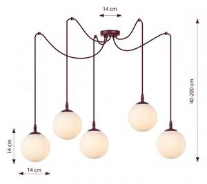 Závěsné svítidlo GIGI 5 – vínové, opálové sklo, 5× E14, šířka 200 cm