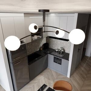 Stropní svítidlo PREGOS 4 – černé, bílé sklo, 4× E14, šířka 60 cm
