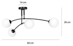 Stropní svítidlo PREGOS 4 – černé, bílé sklo, 4× E14, šířka 60 cm