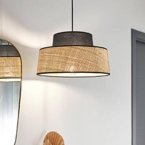 COREP Závěsné světlo Mallorca, černá/přírodní, Ø 38 cm, látka/ráho, stmívatelný, Černá, Obývací pokoj / jídelna, Textil / tkanina / hedvábí