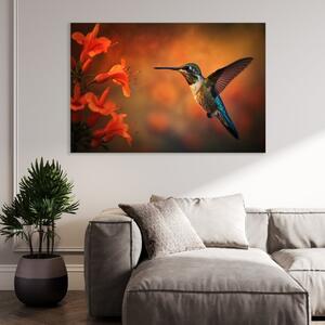Obraz na plátně - Kolibřík se chystá sosat FeelHappy.cz Velikost obrazu: 210 x 140 cm