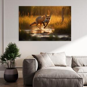 Obraz na plátně - Liška běžící vodou FeelHappy.cz Velikost obrazu: 150 x 100 cm
