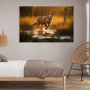 Obraz na plátně - Liška běžící vodou FeelHappy.cz Velikost obrazu: 60 x 40 cm