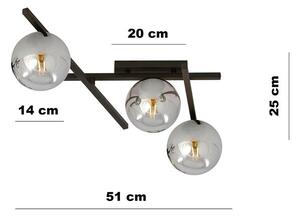 Stropní svítidlo SMART 3 – černé, grafitové sklo, 3× E14, šířka 51 cm