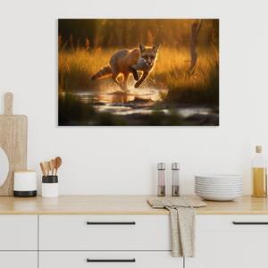 Obraz na plátně - Liška běžící vodou FeelHappy.cz Velikost obrazu: 60 x 40 cm