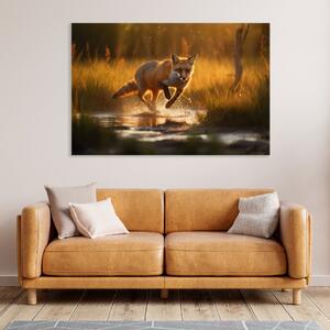 Obraz na plátně - Liška běžící vodou FeelHappy.cz Velikost obrazu: 210 x 140 cm