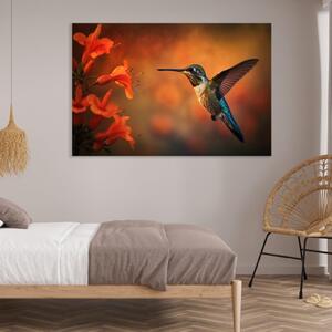 Obraz na plátně - Kolibřík se chystá sosat FeelHappy.cz Velikost obrazu: 210 x 140 cm