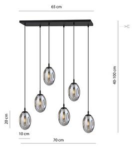 Závěsné svítidlo ASTRAL 6 – černé, grafitové sklo, 6× E14, šířka 65 cm