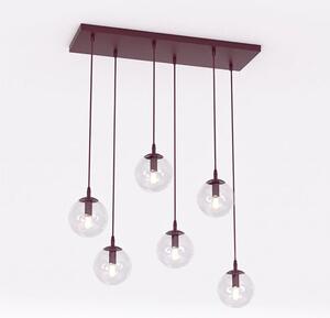 Závěsné svítidlo COSMO 6 – vínové, čiré sklo, 6× E14, šířka 81 cm