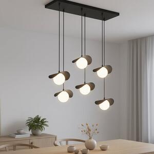 Závěsné svítidlo RITUAL 6 – černé, bílé sklo, 6× G9, šířka 75 cm