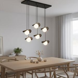 Závěsné svítidlo RITUAL 6 – černé, bílé sklo, 6× G9, šířka 75 cm