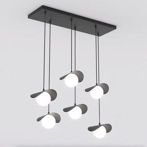 Závěsné svítidlo RITUAL 6 – černé, bílé sklo, 6× G9, šířka 75 cm