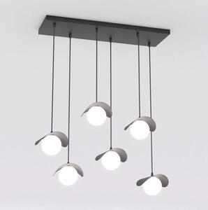 Závěsné svítidlo RITUAL 6 – černé, bílé sklo, 6× G9, šířka 75 cm