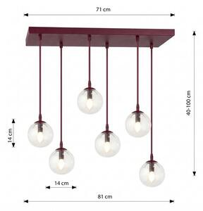 Závěsné svítidlo COSMO 6 – vínové, čiré sklo, 6× E14, šířka 81 cm