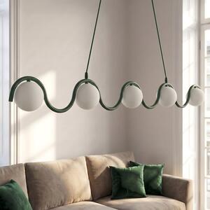 Závěsné svítidlo SINUS 5 – olivově zelené, bílé sklo, 5× G9, šířka 110 cm