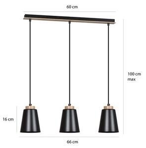 Závěsné svítidlo BOLERO 3 – černé, 3× E27, šířka 66 cm