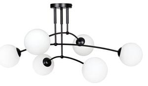 Stropní svítidlo PREGOS 6 – černé, bílé sklo, 6× E14, šířka 70 cm