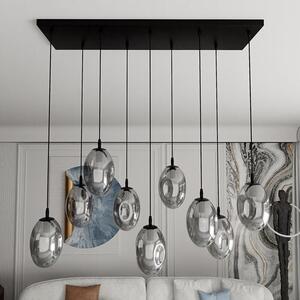 Závěsné svítidlo ASTRAL 9 – černé, grafitové sklo, 9× E14, šířka 100 cm