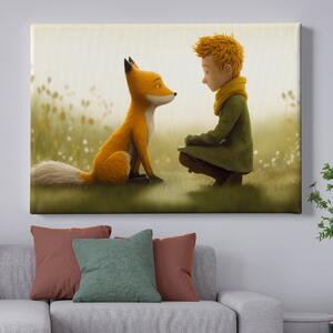 Obraz na plátně - Malý princ a liška v hlubokém propojení FeelHappy.cz Velikost obrazu: 210 x 140 cm