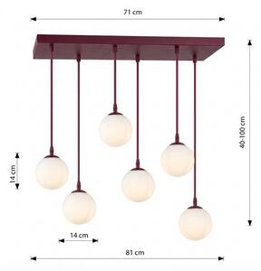 Závěsné svítidlo COSMO 6 – vínové, opálové sklo, 6× E14, šířka 81 cm