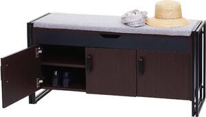 Komoda na boty se sezením HWC-A27, komoda lavice s poltáem, 53x110x30cm 3D konstrukce kov tmav hndá