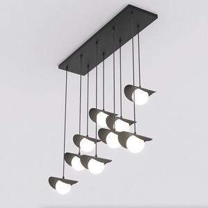 Závěsné svítidlo RITUAL 9 – černé, bílé sklo, 9× G9, šířka 100 cm