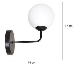 Nástěnné svítidlo PREGOS K1 – černé, bílé sklo, 1× E14, šířka 14 cm
