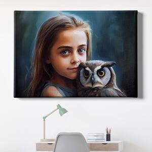 Obraz na plátně - Dívka a její nejlepší kamarádka sova FeelHappy.cz Velikost obrazu: 210 x 140 cm