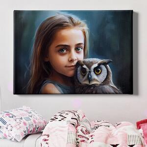 Obraz na plátně - Dívka a její nejlepší kamarádka sova FeelHappy.cz Velikost obrazu: 150 x 100 cm