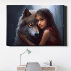 Obraz na plátně - Dívka a její nejlepší přítel vlk FeelHappy.cz Velikost obrazu: 40 x 30 cm