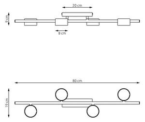 Stropní svítidlo BET 4 – černé, 4× GX53, šířka 80 cm