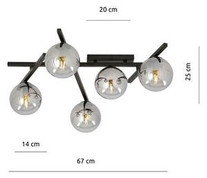 Stropní svítidlo SMART 5 – černé, grafitové sklo, 5× E14, šířka 67 cm