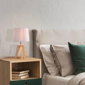 COREP Stolní lampa Yoga, bílá/světlé dřevo, 34 cm, bavlna/dřevo, Bílá / opál, Obývací pokoj / jídelna, Dřevo, Lampa trojnožka