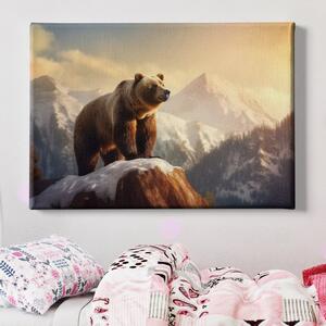 Obraz na plátně - Medvěd hnědý na skále FeelHappy.cz Velikost obrazu: 150 x 100 cm