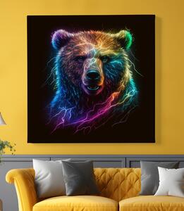 Obraz na plátně - Barevný medvěd s blesky, hlava FeelHappy.cz Velikost obrazu: 80 x 80 cm