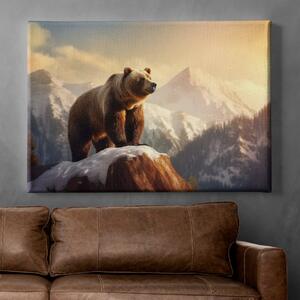 Obraz na plátně - Medvěd hnědý na skále FeelHappy.cz Velikost obrazu: 210 x 140 cm