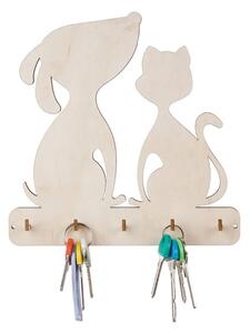 ČistéDřevo Dřevěný věšák na klíče - pejsek a kočička