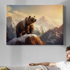 Obraz na plátně - Medvěd hnědý na skále FeelHappy.cz Velikost obrazu: 60 x 40 cm