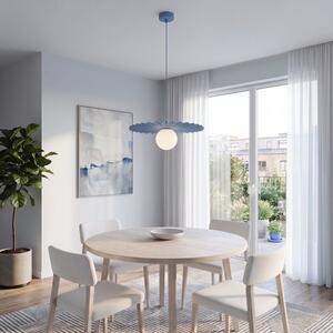 Závěsné svítidlo UMBRA 1 – tlumeně modré, bílé sklo, 1× G9, šířka 35 cm