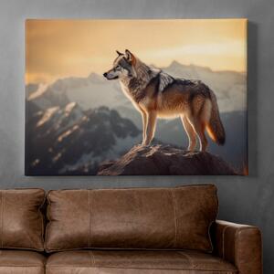 Obraz na plátně - Vlk na skále FeelHappy.cz Velikost obrazu: 120 x 80 cm